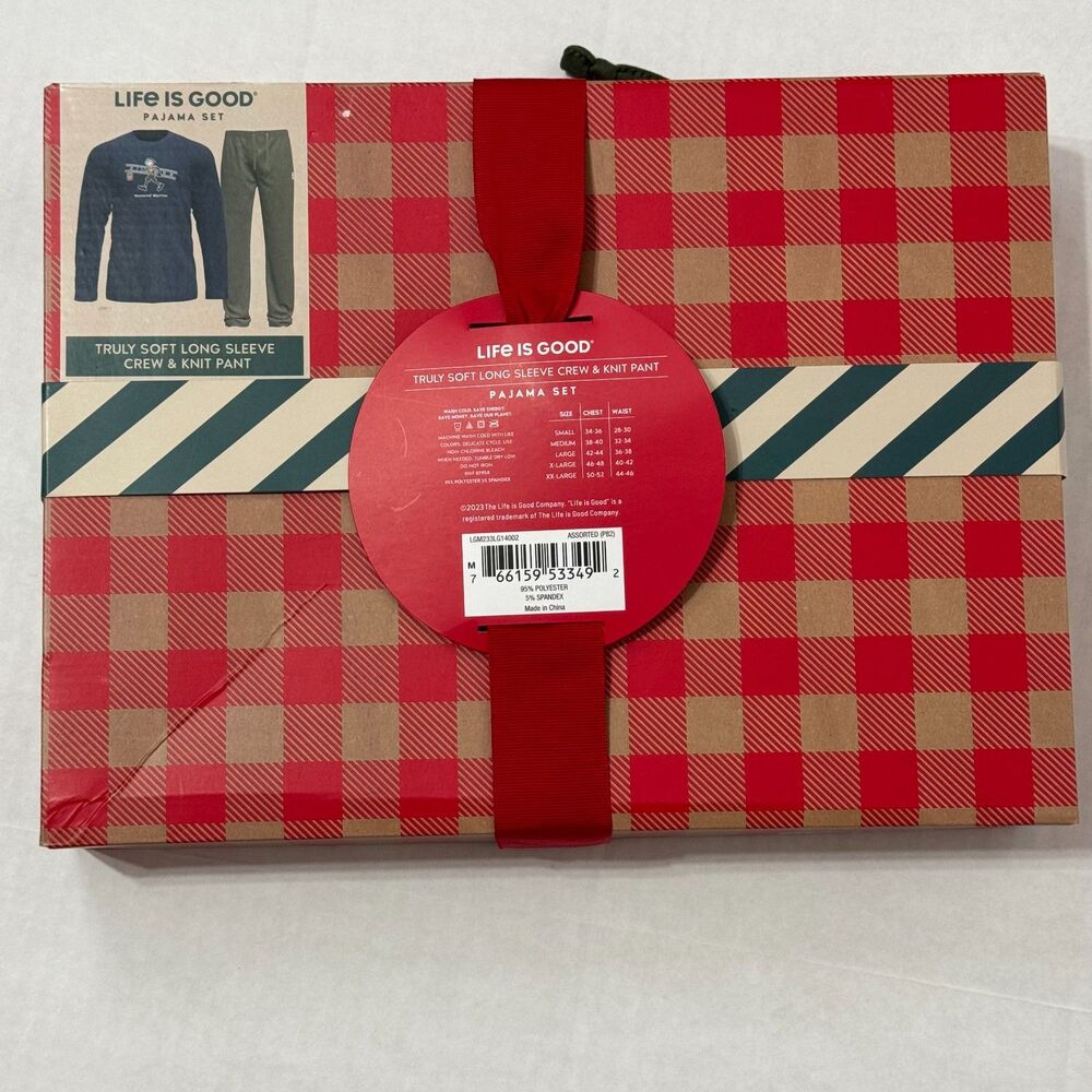 Life Is Good Pajama Set NWT Sz M Navy Grey Long Sleeve Crew/French Terry Pant - Picture 8 of 13